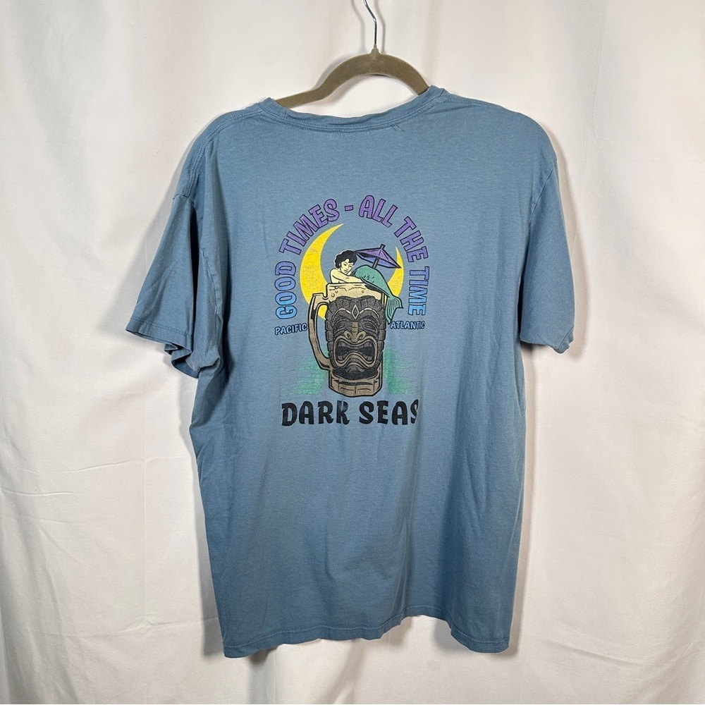 Dark Seas Division Graphic Tee — Tiki Mug Mermaid Surf Shirt (L) Blue Streetwear - Picture 4 of 9